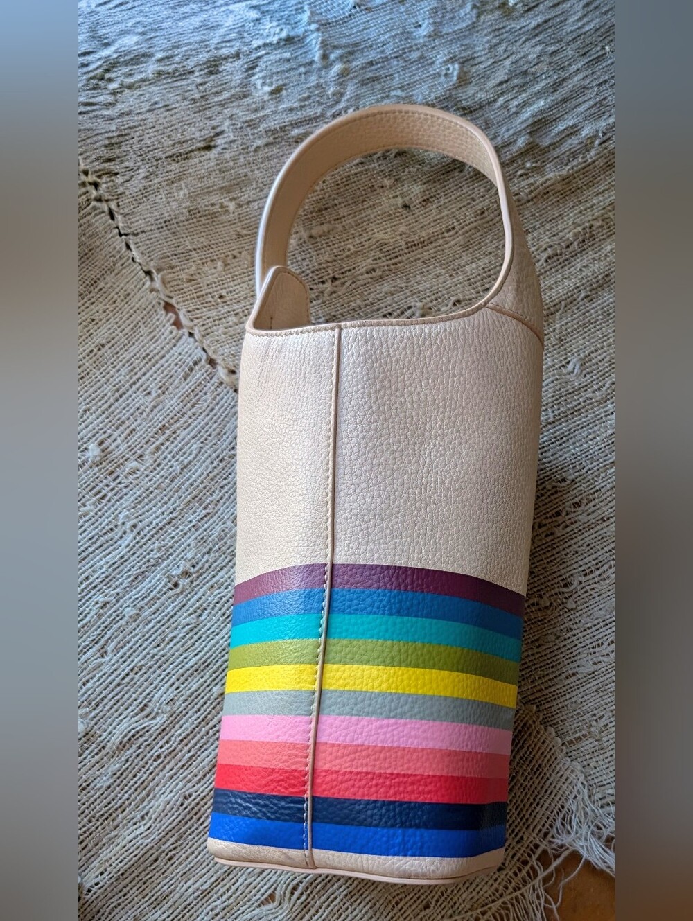 Rare Tory Burch Pink w/ Rainbow 🌈 Leather Wine Tote NEW - Picture 2 of 8